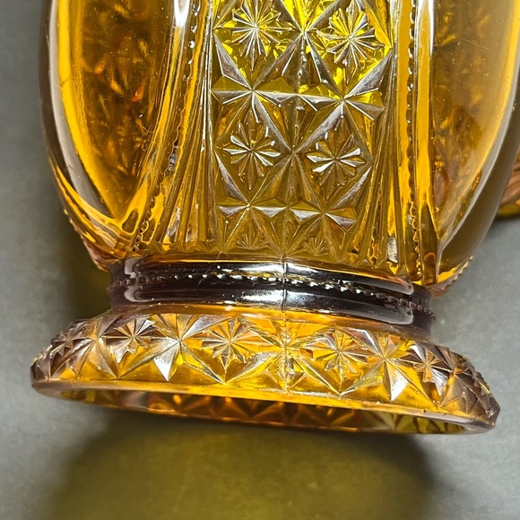 Antique EAPG Amber Water Pitcher Fan and Starburst Pattern Late 1800s Victorian - Picture 8 of 15